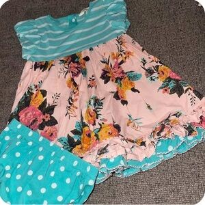 Matilda Jane Wonderment Pick Me Dress Diaper Cover Set 18-24 Teal Peach Floral